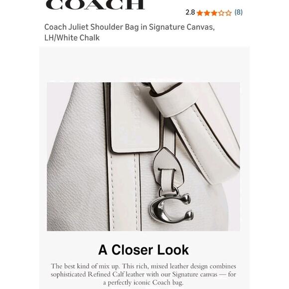 Coach Juliet Shoulder Bag In Signature Canvas Chalk CAM23 Outlet NWT Nickel - Picture 3 of 4